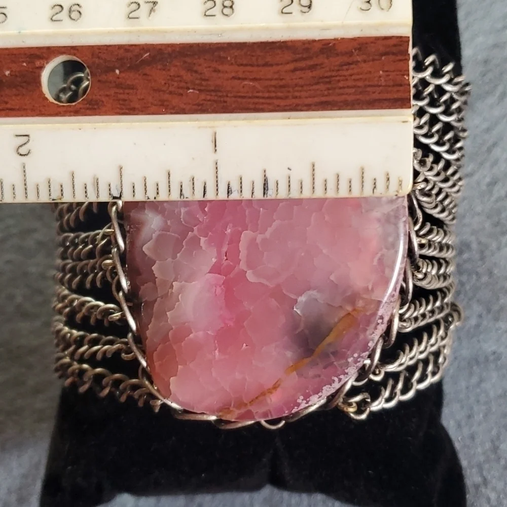 Rose Quartz Silver Stainless Steel Toggle Bracelet